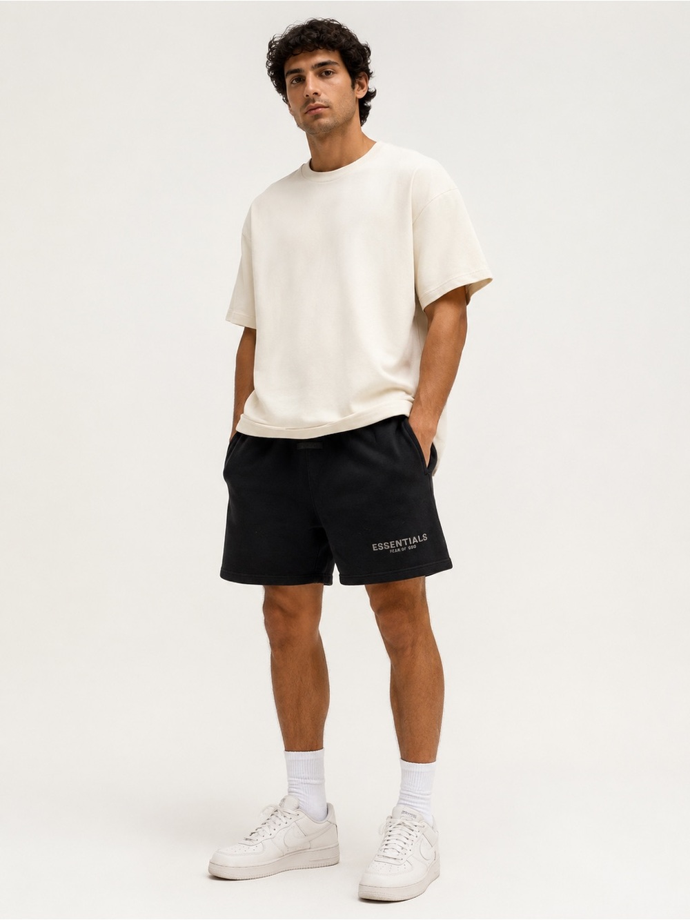 Fear of God Essentials Black Logo Fleece Sweat Shorts Men’s Size Large